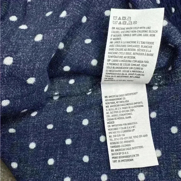 NWTAmerican Eagle navy polka dot lace up smocked back crop top XL - Picture 8 of 10